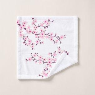 Floral Cherry Blossoms Pink White Wash Cloth