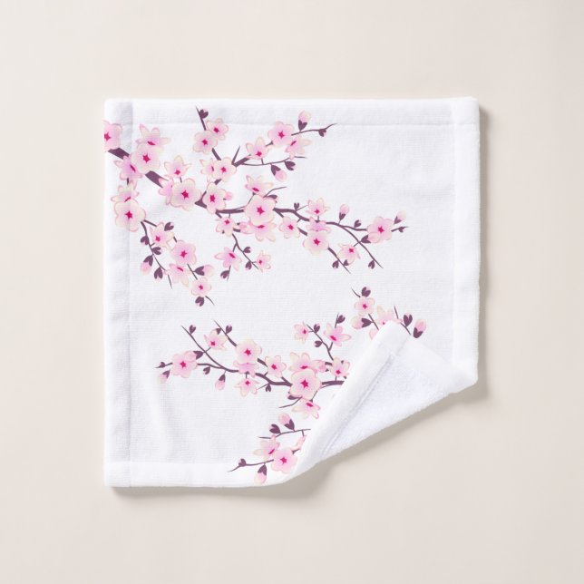Floral Cherry Blossoms Pink White Wash Cloth (Wash Cloth)
