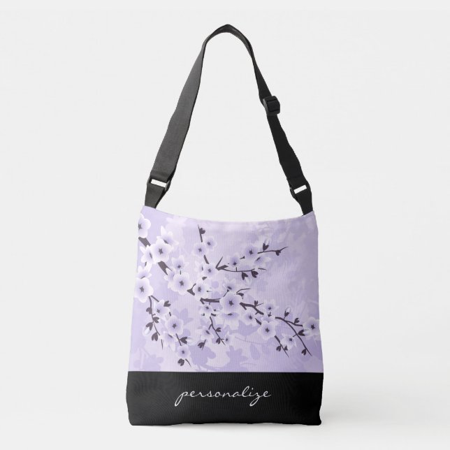 Floral Cherry Blossoms Purple Personalise Crossbody Bag (Front)