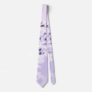 Floral Cherry Blossoms Purple Tie