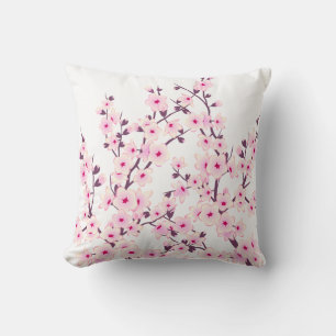 Floral Cherry Blossoms (Sakura) Pink White Cushion