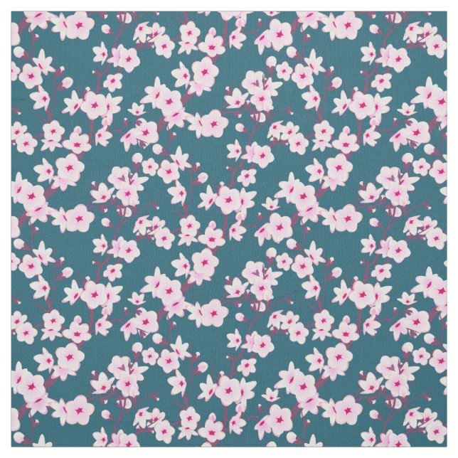 Floral Cherry Blossoms Teal Fabric (Swatch)