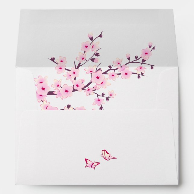 Floral Cherry Blossoms Wedding Envelope (Back (Bottom))
