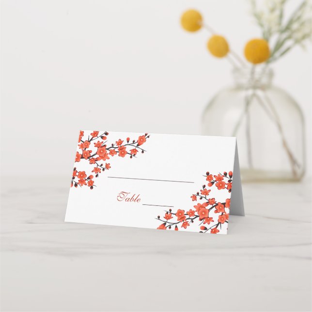 Floral Cherry Blossoms Wedding Place Card (Front)