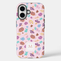 Floral Cheshire Cat Pattern Pink Monogram