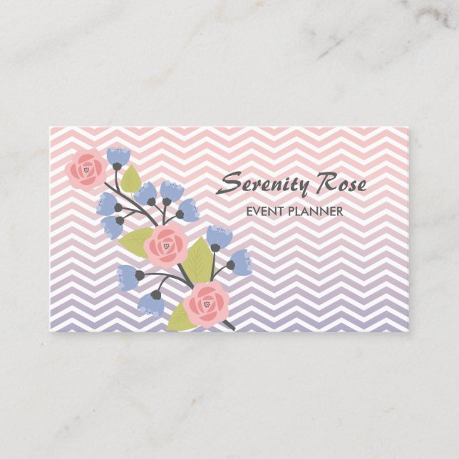 Floral Chevron Event Planner Business Card (Front)