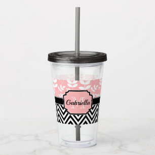 Floral & Chevron Pattern Acrylic Tumbler