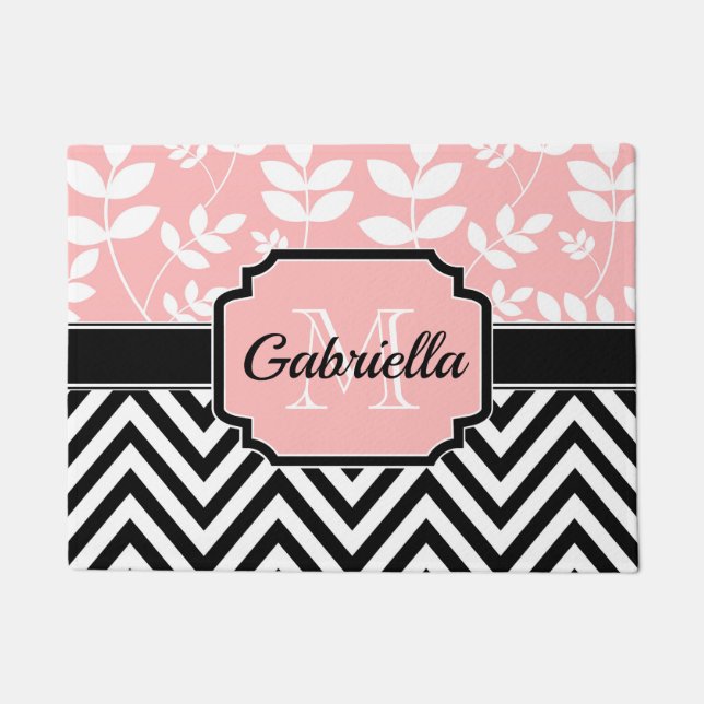 Floral & Chevron Pattern Doormat (Front)