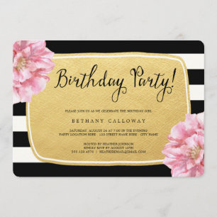 Floral Chic Birthday Invite / Faux Gold Foil