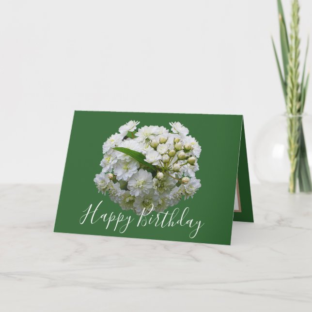 Floral Chic Bouquet White Spirea Floral Birthday Card (Front)