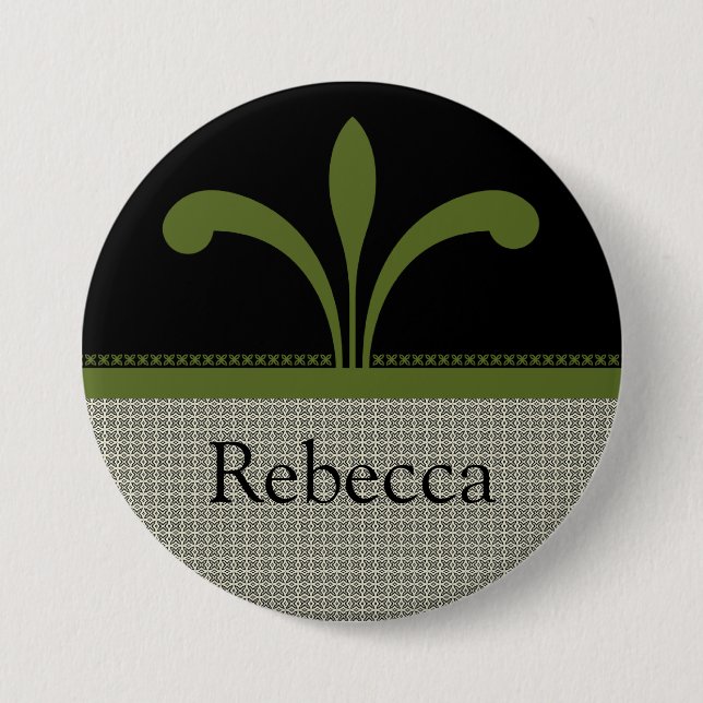 Floral Chic Button, Olive Green 7.5 Cm Round Badge (Front)