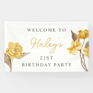 Floral Chic Elegant Simple Yellow 21st Birthday Banner
