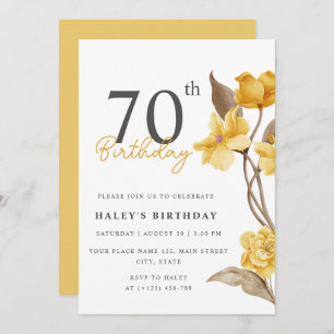 Floral Chic Elegant Simple Yellow 70th Birthday Invitation