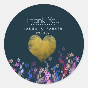 Floral Chic Girly Thank You Wedding Love Classic Round Sticker
