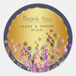 Floral Chic Girly Thank You Wedding Personalise Classic Round Sticker