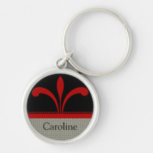 Floral Chic Keychain, Dark Red Key Ring