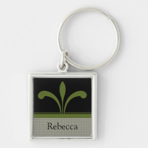 Floral Chic Keychain, Olive Green Key Ring