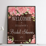 Floral chic lights bridal shower welcome sign<br><div class="desc">Chic and classy bridal shower sign poster with rustic blush pink peonies and twinkle shimmering lights on brown barn wood background. Ideal for your summer | garden |autumn fall | country rustic themed bridal showers.</div>