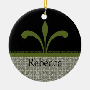 Floral Chic Ornament, Olive Green Ceramic Tree Decoration