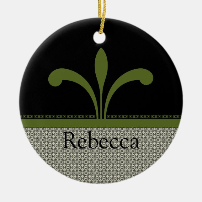 Floral Chic Ornament, Olive Green Ceramic Tree Decoration (Front)