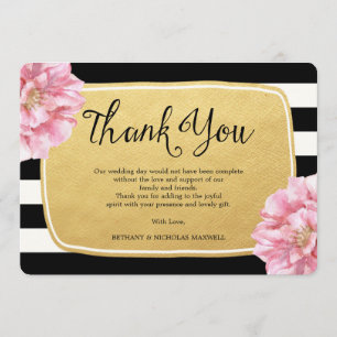 Floral Chic Photo Thank You Card / Gold