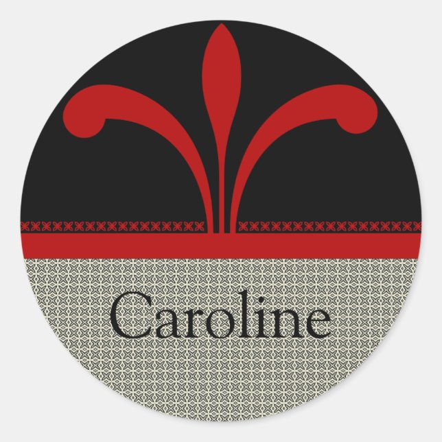 Floral Chic Stickers, Dark Red Classic Round Sticker (Front)