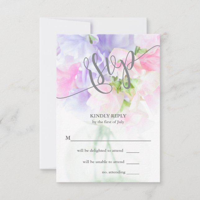FLORAL CHIC WEDDING SWEET PEAS RSVP CARD (Front)