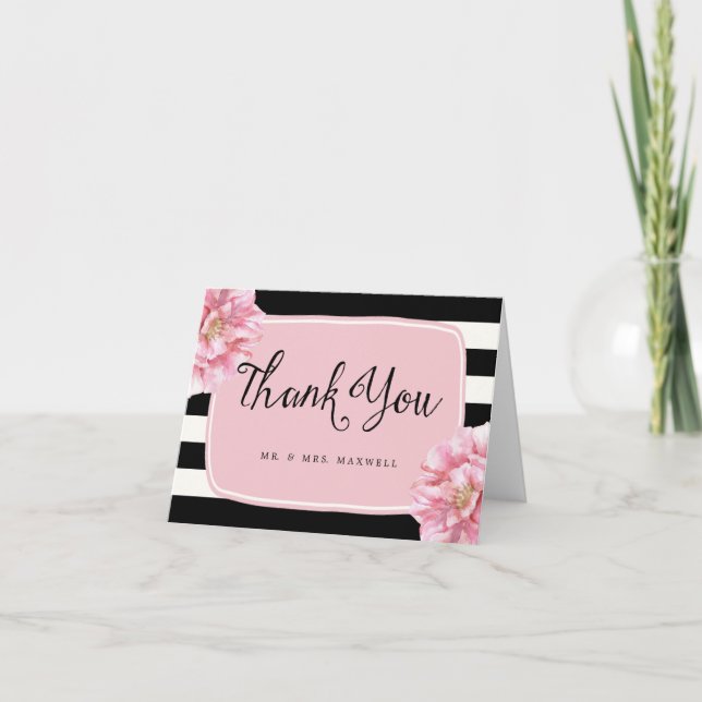 Floral Chic Wedding Thank You Note Card / Pink (Front)
