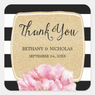Floral Chic Wedding Thank You Stickers / Champagne