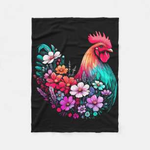 Floral Chicken Girl Flower Fleece Blanket