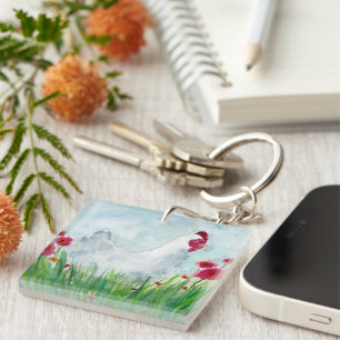 Floral Chicken Key Ring