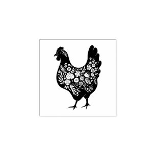 Floral Chicken Rubber Stamp