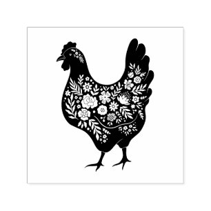 Floral Chicken Self-inking Stamp