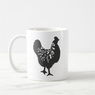 floral chicken silhouette coffee mug