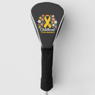 Floral Childhood Cancer Awareness Yellow Ribbon Golf Head Cover