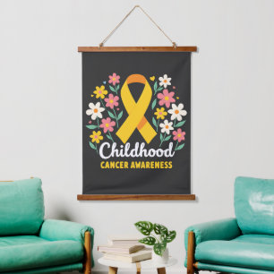 Floral Childhood Cancer Awareness Yellow Ribbon Hanging Tapestry