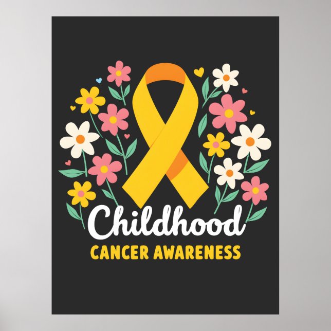 Floral Childhood Cancer Awareness Yellow Ribbon Poster (Front)