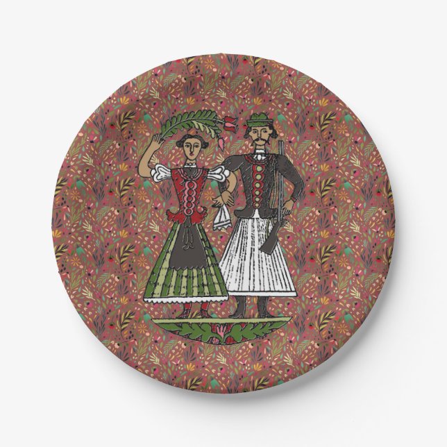 Floral Chilli Oil Happy Hun Couple Paper Plate (Front)
