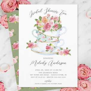 Floral China Tea Cup Bridal Shower Invitation