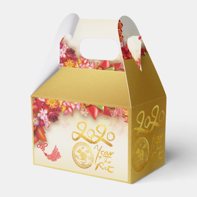 Floral Chinese gold Paper-cut Rat 2020 GFB Favour Box (Front Side)