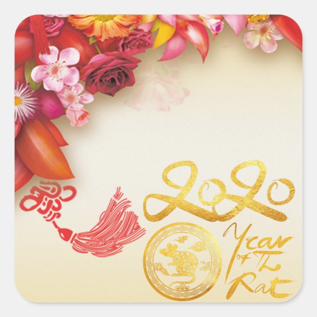 Floral Chinese gold Paper-cut Rat 2020 Sticker (Front)