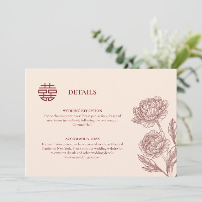 Floral Chinese Wedding Details Enclosure Card (Standing Front)
