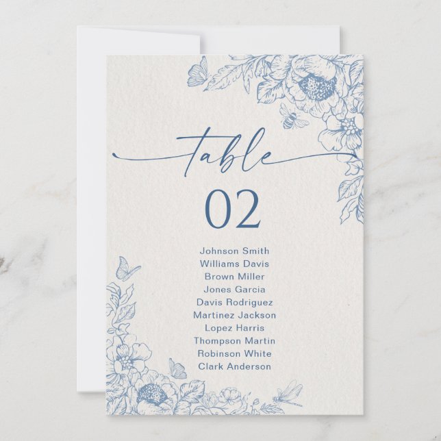 Floral Chinoiseri Table Seating Chart Cards (Front)