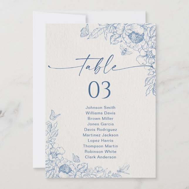 Floral Chinoiseri Table Seating Chart Cards (Front)