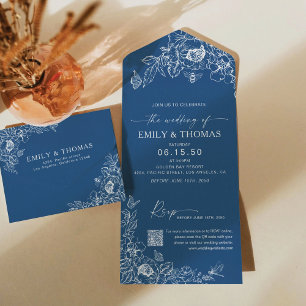 Floral Chinoiserie All in One Wedding Invite