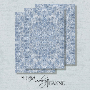 Floral Chinoiserie Asian Blue and White Decoupage Tissue Paper