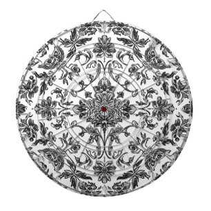 Floral Chinoiserie Black & White Watercolor Dartboard