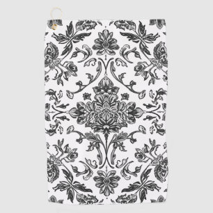 Floral Chinoiserie Black & White Watercolor Golf Towel