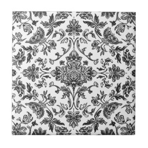 Floral Chinoiserie Black & White Watercolor Tile