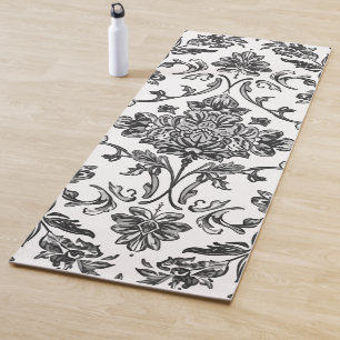 Floral Chinoiserie Black & White Watercolor Yoga Mat